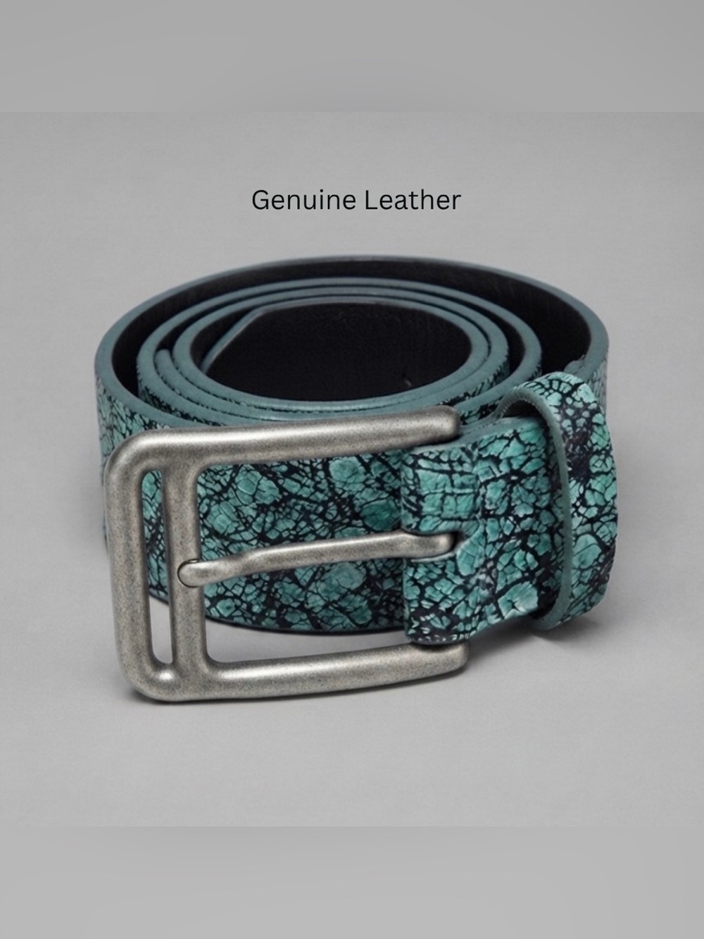 W. Kleinberg x Neiman Marcus Teal Crackled Metallic Leather Belt Size 34